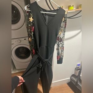 Elegant Black Floral Embroidered Dress